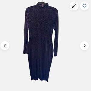 Rebdolls‎ Women's Large Purple Metallic Velour Mockneck Bodycon Dress Club